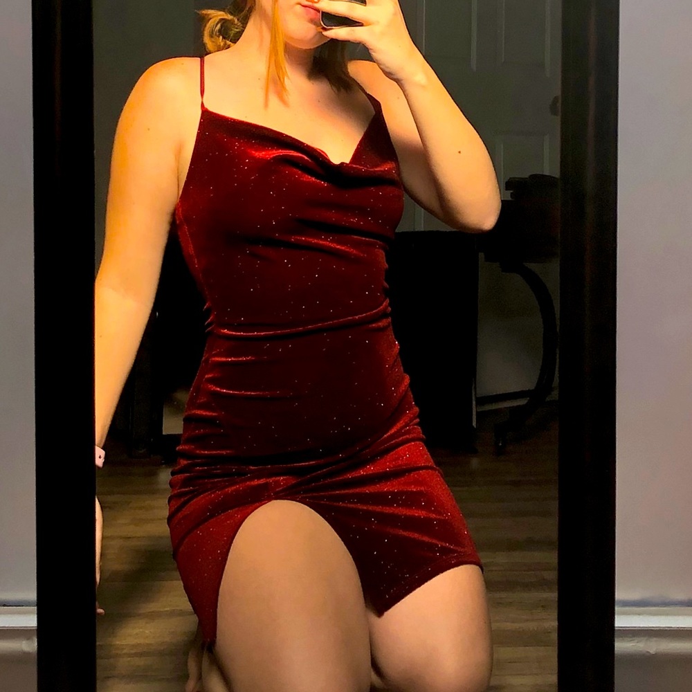 Maroon Sparkly slit Guess by Guess Dress